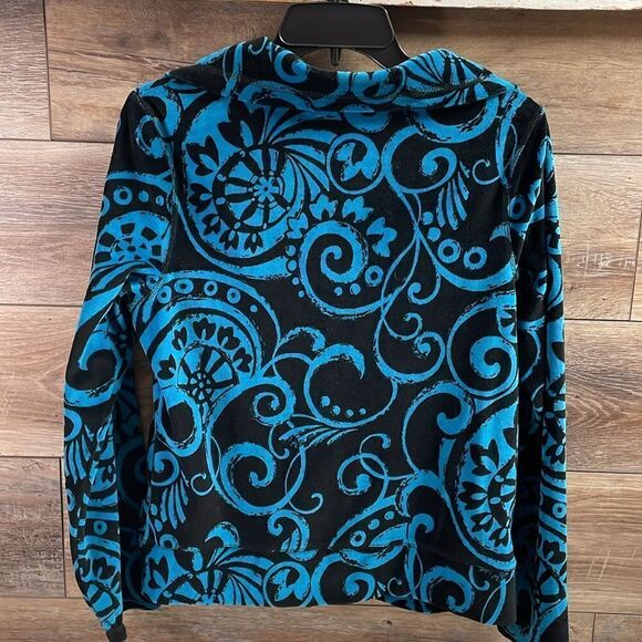 Onque Casuals Velour Zip Up Jacket, Size Small, Teal and Black - Picture 5 of 6
